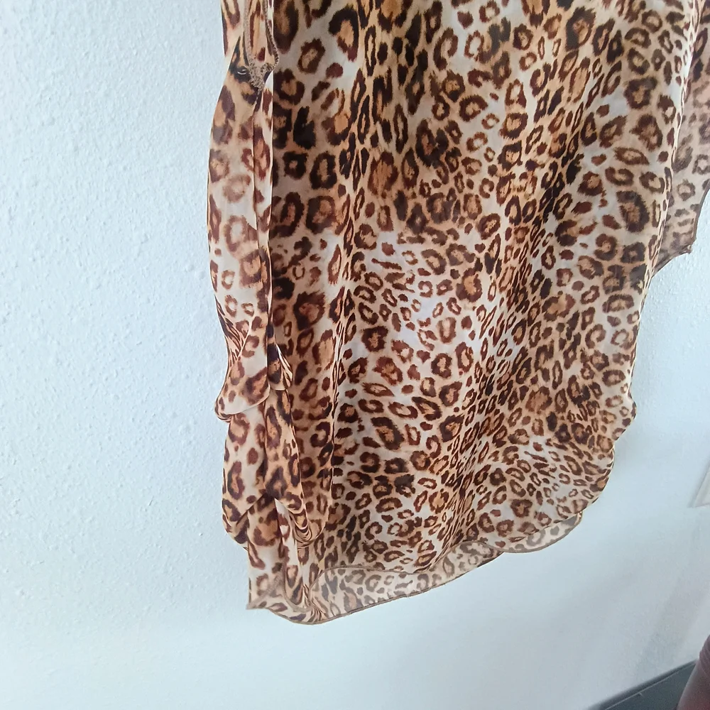 Absolute Angel Leopard Print Chiffon Blouse Sheer Overlay Top Trendy M - Picture 3 of 6